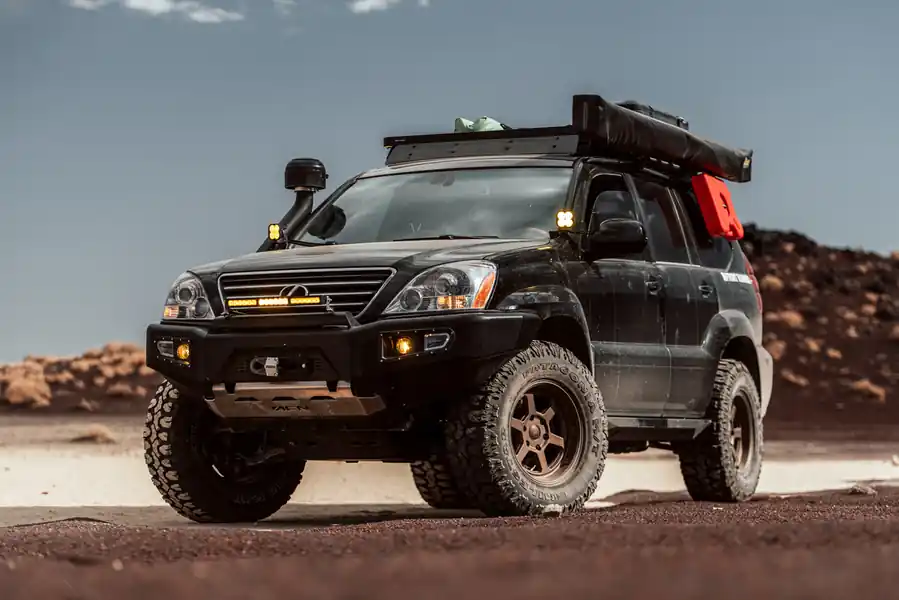 Lifted off-road vehicle with professional suspension upgrade